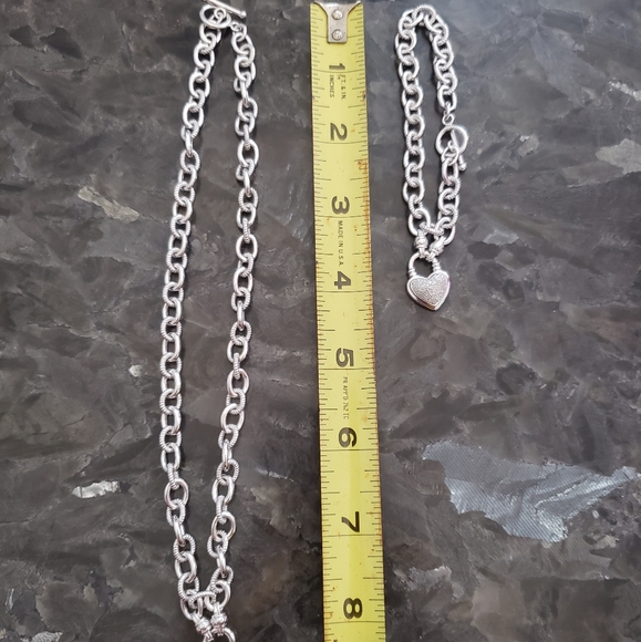 925 Sterling silver necklace & bracelet set. .09TW diamonds in each locket. - Picture 2 of 8